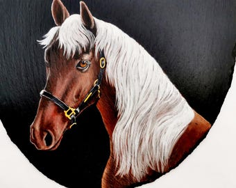 Horse - Hand painted unique slate wall clock