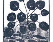 Limited Edition Lino Print of a Chinese Money Plant II . Houseplants, Interior Design, Retro, Homes, Wellbeing