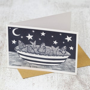 Stargazy pie, A5 Lino Print Greeting Card image 1