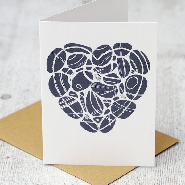 Pebble Heart, A6 Lino Print Greeting Card