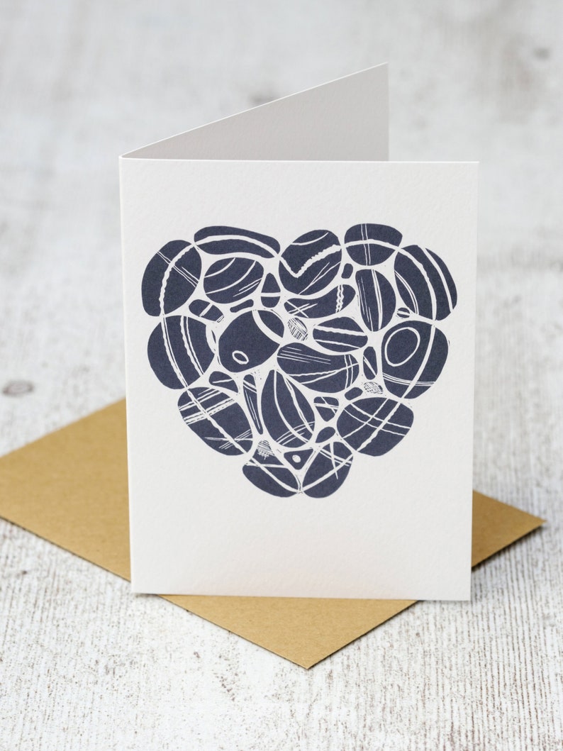 Pebble Heart, A5 Lino Print Greeting Card image 1