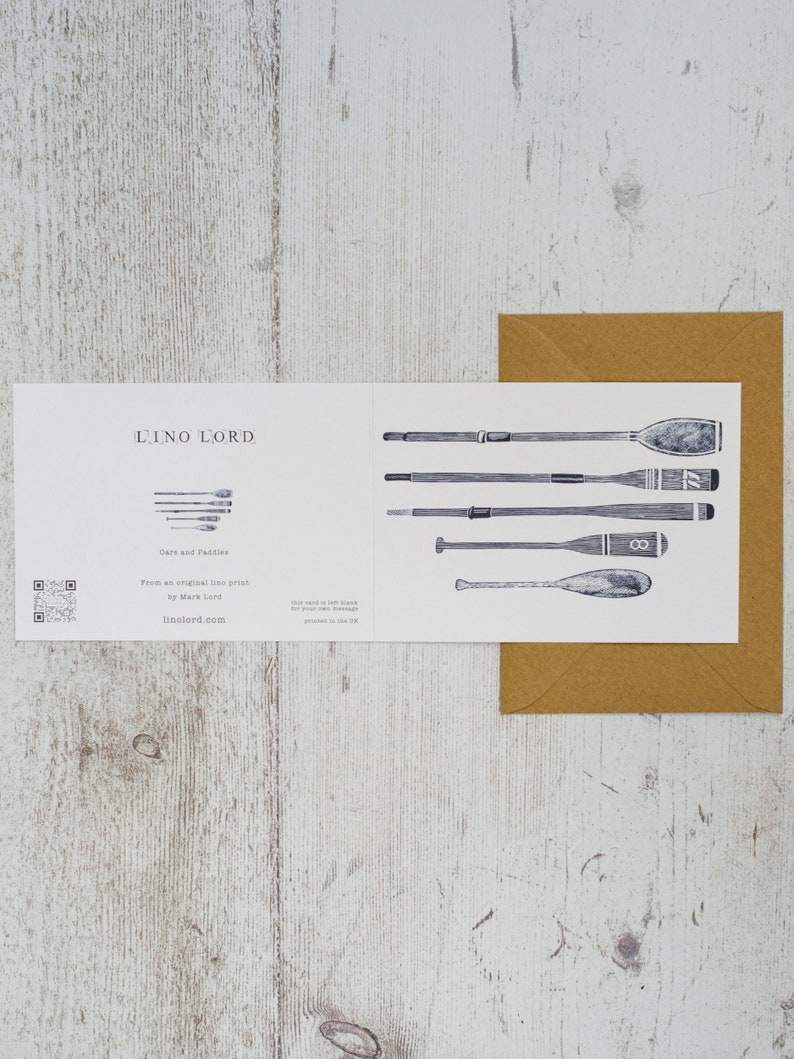 Oars and Paddles, A6 Lino Print Greeting Card image 3