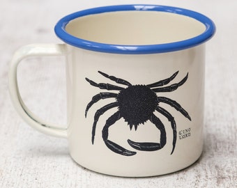 Cream Enamel Mug with Original Lino Print Design of a Spider Crab