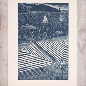Limited Edition Lino Print of the View from Hotel Tresanton looking towards St. Anthonys Head