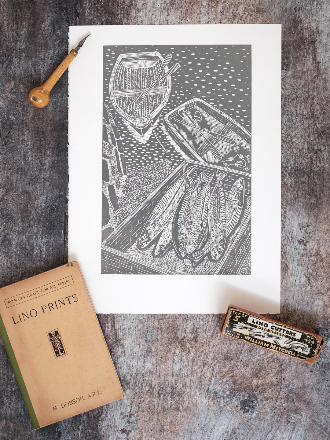 Limited Edition Print of Freshly Line Caught Mackerel on the Quayside ...