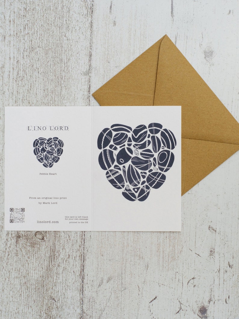 Pebble Heart, A5 Lino Print Greeting Card image 2