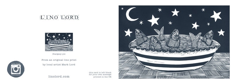 Stargazy pie, A5 Lino Print Greeting Card image 4