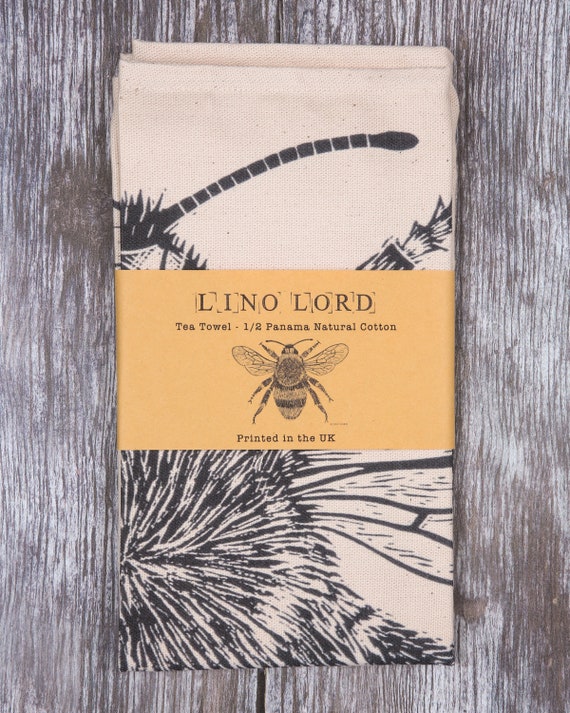 Cotton Tea Towel of a Bee Lino Print