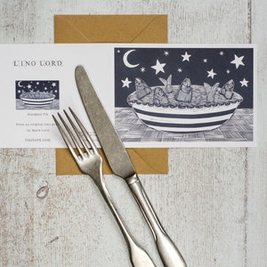 Stargazy pie, A5 Lino Print Greeting Card image 2