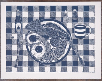 Englisches Frühstück, Limited Edition Linoldruck