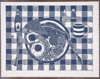 Full English Breakfast, Limited Edition Lino Print