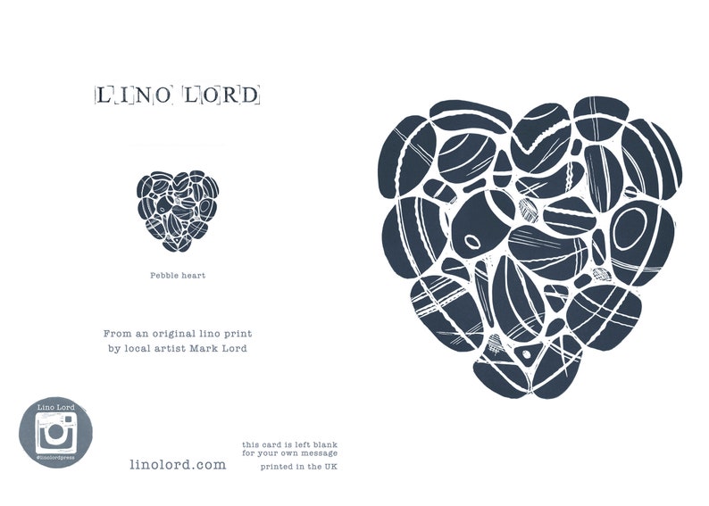 Pebble Heart, A5 Lino Print Greeting Card image 4