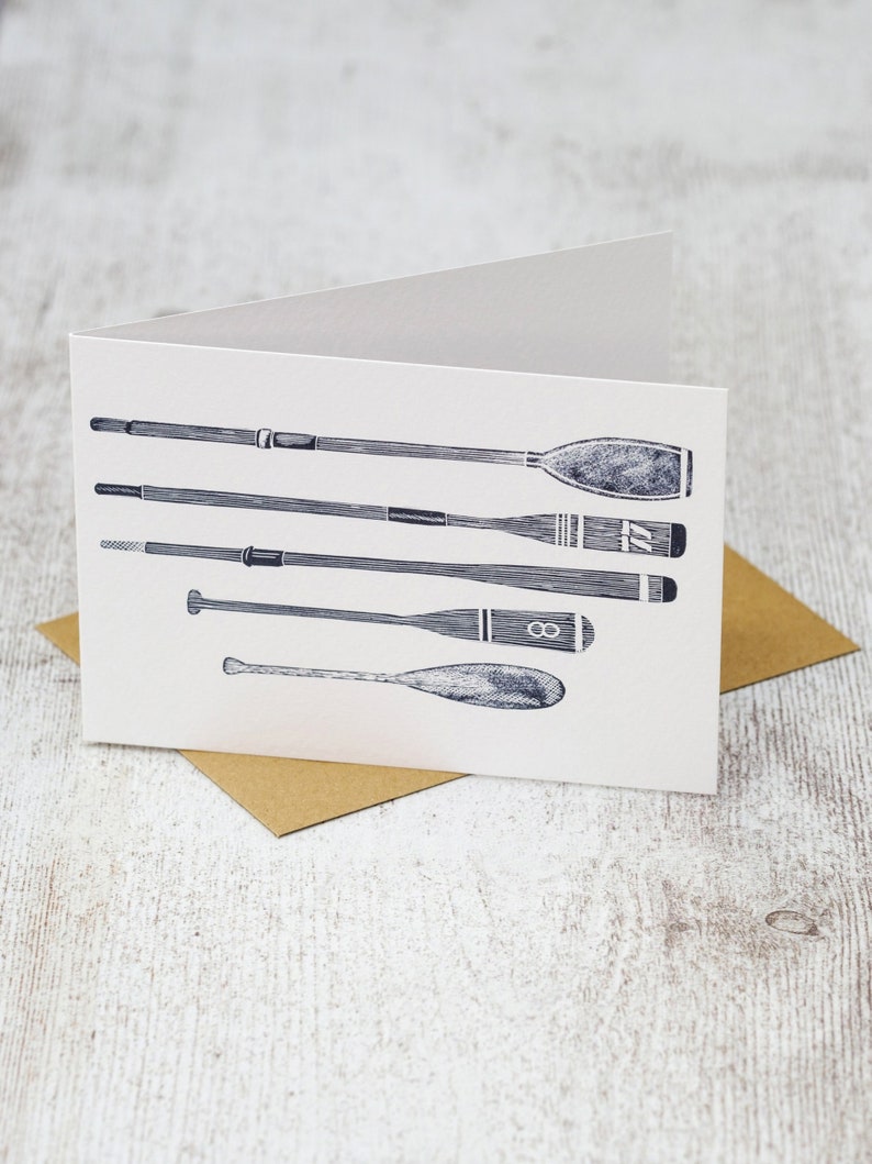 Oars and Paddles, A6 Lino Print Greeting Card image 1