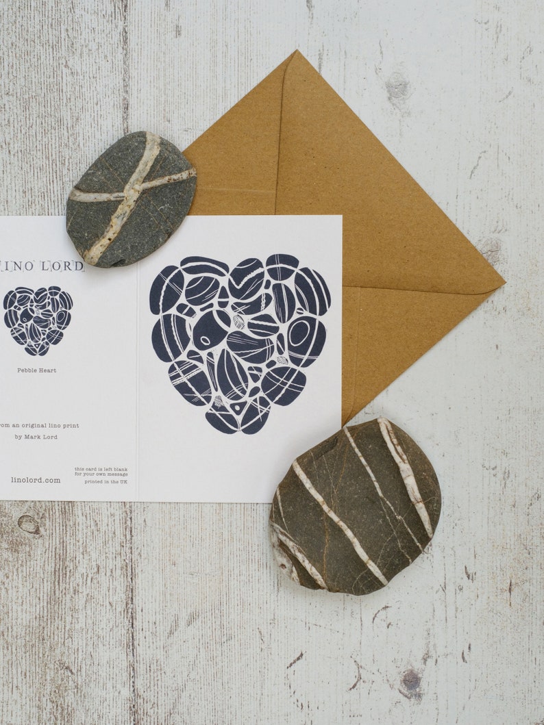 Pebble Heart, A5 Lino Print Greeting Card image 3