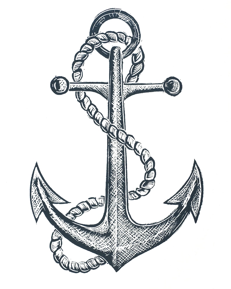 Lino Print of an Old Ships Anchor, Nautical, Seafaring, Sailing ...