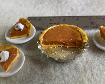 1:12 Miniature Dollhouse Pumpkin Pie.  3 Pieces of Pie With Cream. With or Without Plates. 1/2 Pie in the Pan.