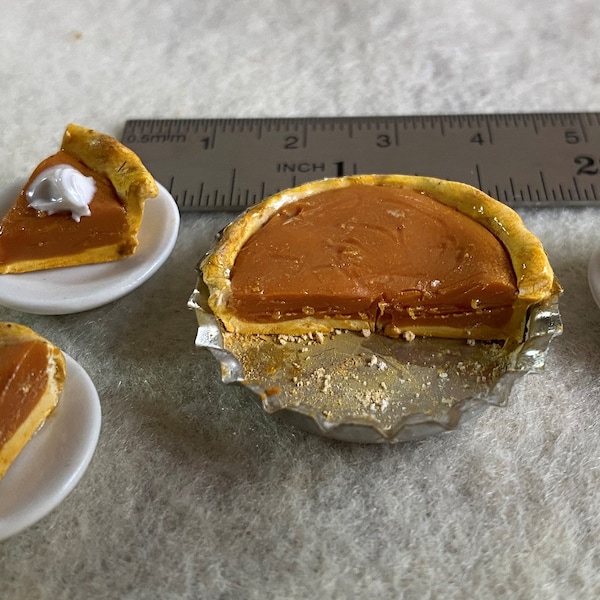 1:12 Miniature Dollhouse Pumpkin Pie.  3 Pieces of Pie With Cream. With or Without Plates. 1/2 Pie in the Pan.