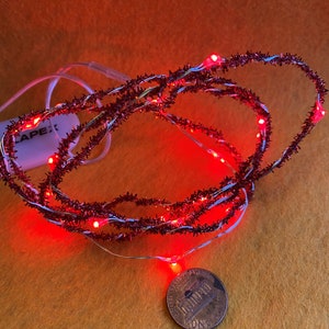 1:12 miniature dollhouse Very Thin Valentine Red Garland Decoration with Battery Lights.  All red lights