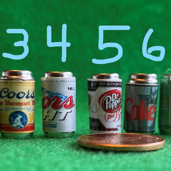 1:12 Miniature Dollhouse Soda and Beer Cans