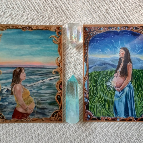 2er Set Grußkarten ~ heilige Mutter Erde, Schwangerschaft, Gaia, Göttin, Muttersegen, Postkarten, Artcards, Kunstkarten, A6, Hochglanz