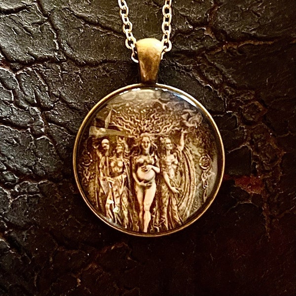 Triple Moon Goddess Jewelry, Virgin Mary and Baby Jesus, Cat Jewelry, Cabochon Pendant,  BlueMidnightBySusan