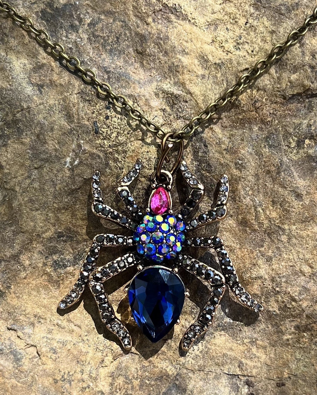 Rhinestone Spider Necklace, Gorgeous Spider Pendant, Art Deco Jewelry ...