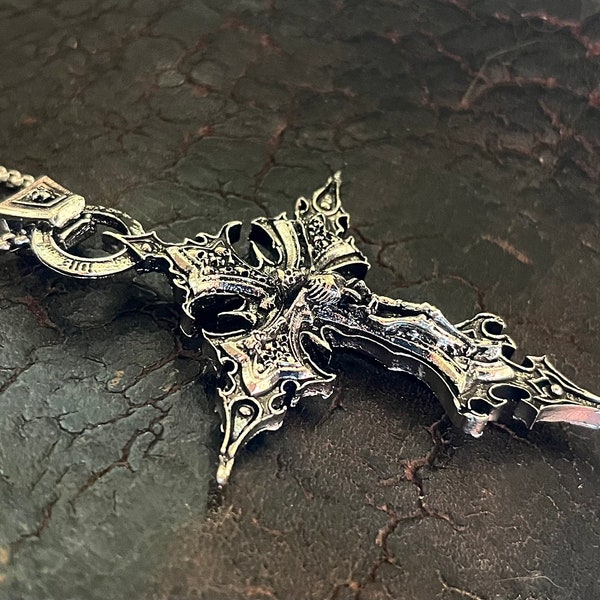 Gothic Cross Necklace, Gothic Jewelry, Skeleton Jewelry, Cross Pendant, Vampire Jewelry, Skeleton Pendant, BlueMidnightBySusan