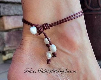 Leather Anklet, Bohemian Jewelry, Bohemian Anklet, Beach Jewelry, Surfer Jewelry, Hippie Chic Jewelry, BlueMidnightBySusan