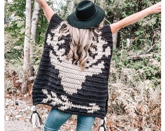 Woodland Wanderer Poncho Crochet Pattern | Tapestry Crochet Pattern, Poncho Pattern, Plus Size Crochet, Size Inclusive Pattern, Deer Pattern