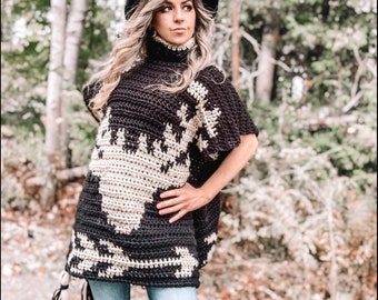 Crochet Poncho Pattern, Tapestry Crochet Pattern, Plus Size Crochet, Size Inclusive Pattern | Woodland Wanderer Poncho Crochet Pattern
