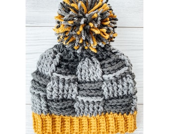 Chunky Checkers Beanie & Bun Beanie - Crochet Pattern | kids beanie, adult beanie, textured crochet, winter crochet pattern, crochet toque