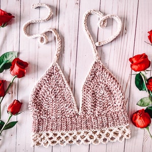 Date Night Halter Bralette Crochet Pattern | ladies pattern, bralette pattern, crochet lingerie, crop top pattern, velvet yarn pattern
