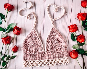 Date Night Halter Bralette Crochet Pattern | ladies pattern, bralette pattern, crochet lingerie, crop top pattern, velvet yarn pattern