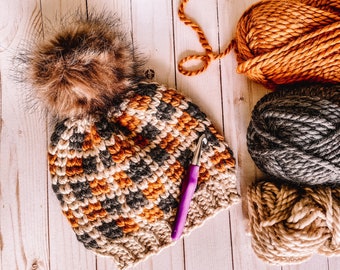 Autumn Festival Beanie - crochet pattern only | hat, rustic style, fall accessories, chunky yarn, Lambent Crochet
