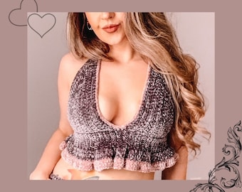 Vixen Bralette Crochet Pattern | Crochet Crop Top, Crochet Halter, Crochet Lingerie, Size inclusive Crochet, Valentine's Day Crochet