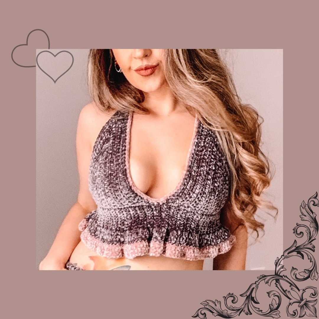 Vixen Bralette Crochet Pattern | Crochet Crop Top, Crochet Halter, Crochet Lingerie, Size inclusive Crochet, Valentine's Day Crochet