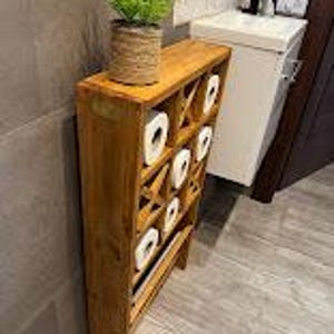Wooden tic-tac-toe shelf - magazine rack - original toilet paper holder - playful toilet decor - handmade roll storage image 8