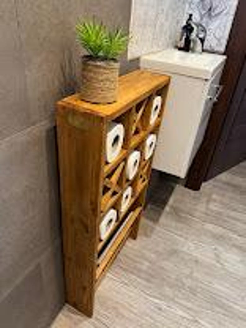 Wooden tic-tac-toe shelf - magazine rack - original toilet paper holder - playful toilet decor - handmade roll storage image 8