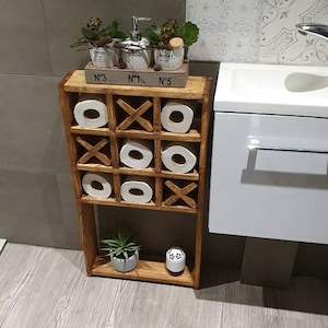 &quot;Tic-Tac-Toe&quot; wooden shelf for toilet paper