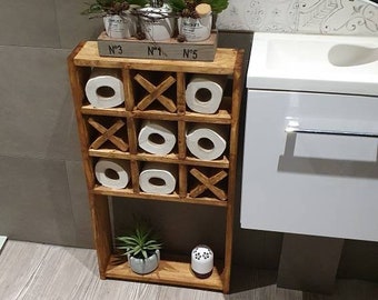 Wooden "Tic-Tac-Toe" shelf for toilet paper