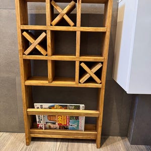 Wooden tic-tac-toe shelf - magazine rack - original toilet paper holder - playful toilet decor - handmade roll storage image 6