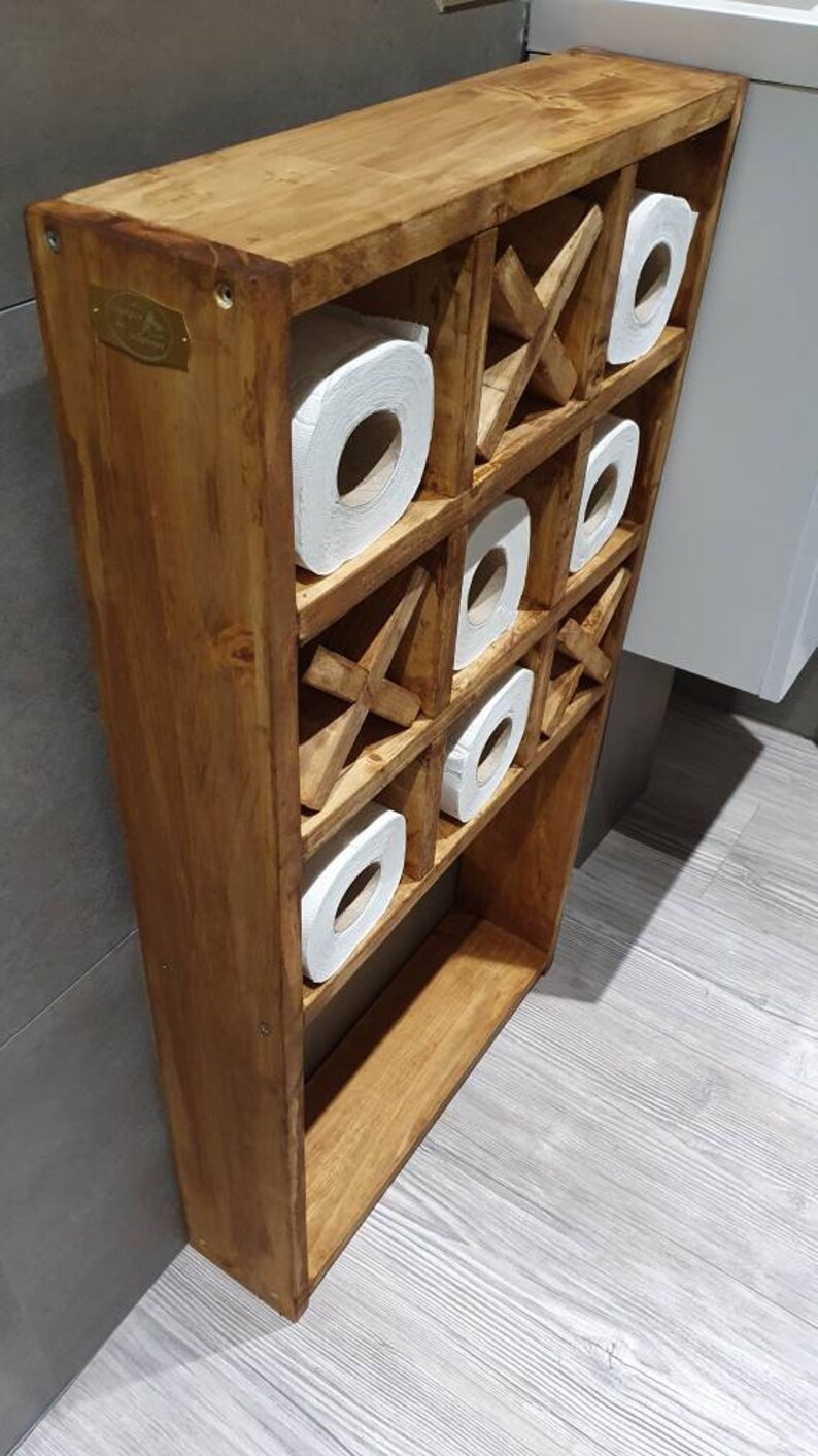Wooden "Tic-Tac-Toe" shelf for toilet paper Teintée