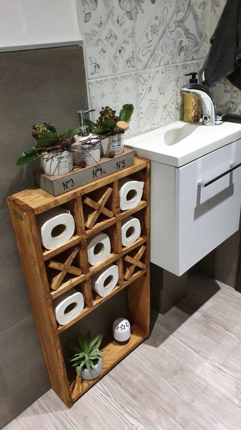 Wooden "Tic-Tac-Toe" shelf for toilet paper image 2