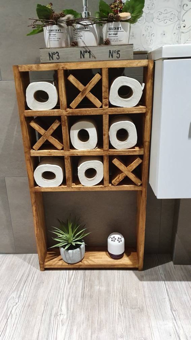 Wooden "Tic-Tac-Toe" shelf for toilet paper image 3