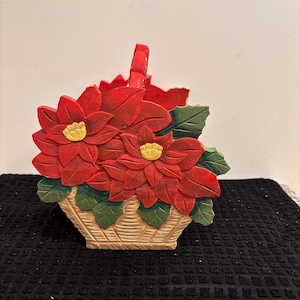 Poinsettia hand painted decorative Christmas basket.