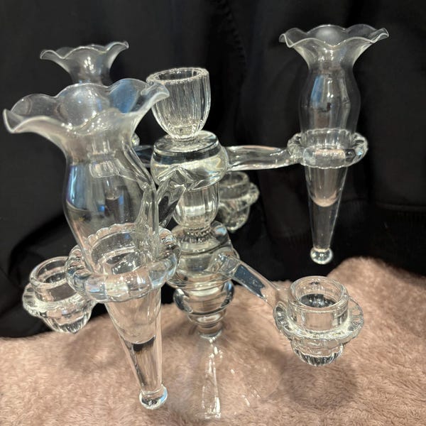 Vintage crystal Cambridge  Candelabra Candle Holder.