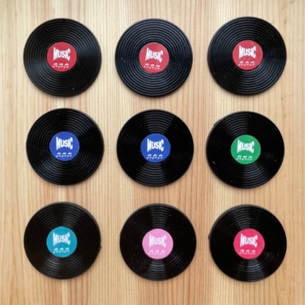 Set de 9 / Vintage negro LP disco de música / charms colgantes vintage flatback cabujón joyería