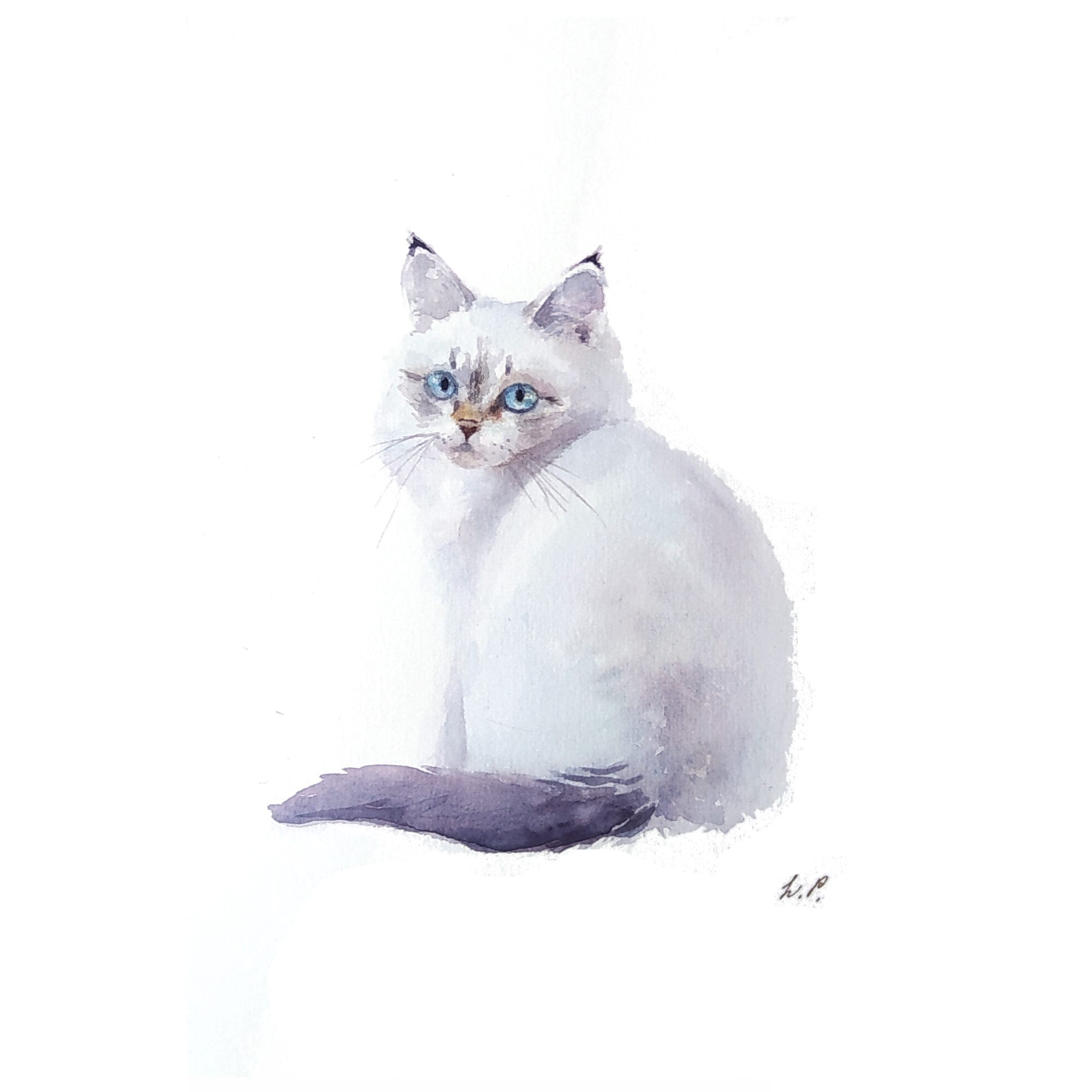 White Cat Painting Original Watercolor Cat Artwork by Lidiya Etsy