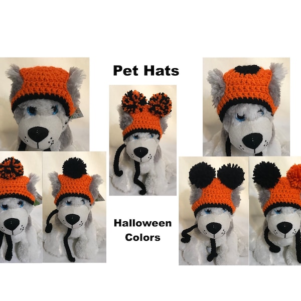 Dog Hat, Small Medium Plus More Sizes, Halloween Dog Hat, Crochet Knitted Dog Hat, PomPom Dog Hat, 3 Styles, Color Orange Black Mix Dog Hat