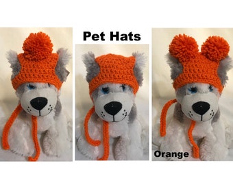 Dog Hat, Small, Medium Plus More Sizes, Halloween Dog Hats, Crochet Dog Hat, Knitted Dog Hat, PomPom Dog Hat, 3 Styles, Color Orange Dog Hat